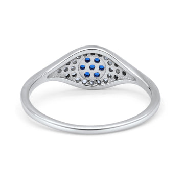 Halo Eye Evil Ring Round Simulated Blue Sapphire Pave Cubic Zirconia 925 Sterling Silver